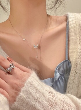 蝴蝶仿珍珠项链女小众设计感颈链