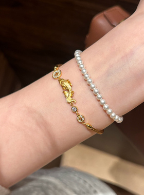 年年有鱼金色拉丝锦鲤铜钱手链女