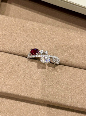 爆闪红色鸽子蛋戒指女小众设计感