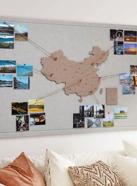 毛毡地图照片墙旅行足记打卡创意