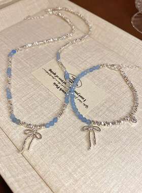 天然石蝴蝶结水晶项链复古轻奢高级感锁骨链小众百搭气质饰品爆款