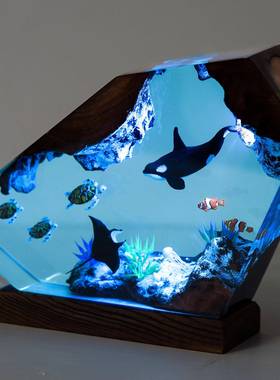 虎鲸和海龟树脂夜灯海洋灯手工制作的家居装饰环氧树脂圣诞礼物