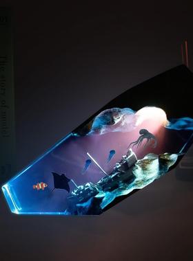 欧美爆款树脂海洋木灯蝠鲼水母尼莫和情侣潜水员家居装饰圣诞礼物