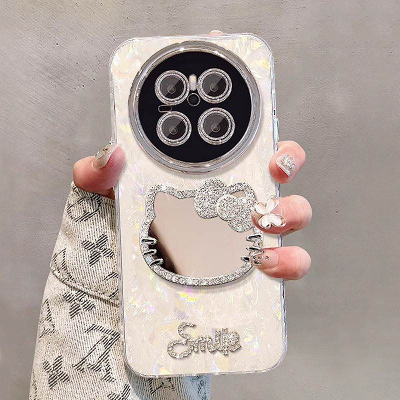 猫咪镜子适用华为mate70pro手机壳新款高级感贝壳纹外壳mate70pro+十带手链女款mete60全包防摔MT50保护套M40,淘宝优惠券,粉丝福利购,淘宝优惠卷