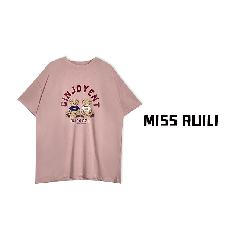 MISS RUILI定制  韩版图案印花甜美减龄宽松圆领套头T恤A6712 - 图0