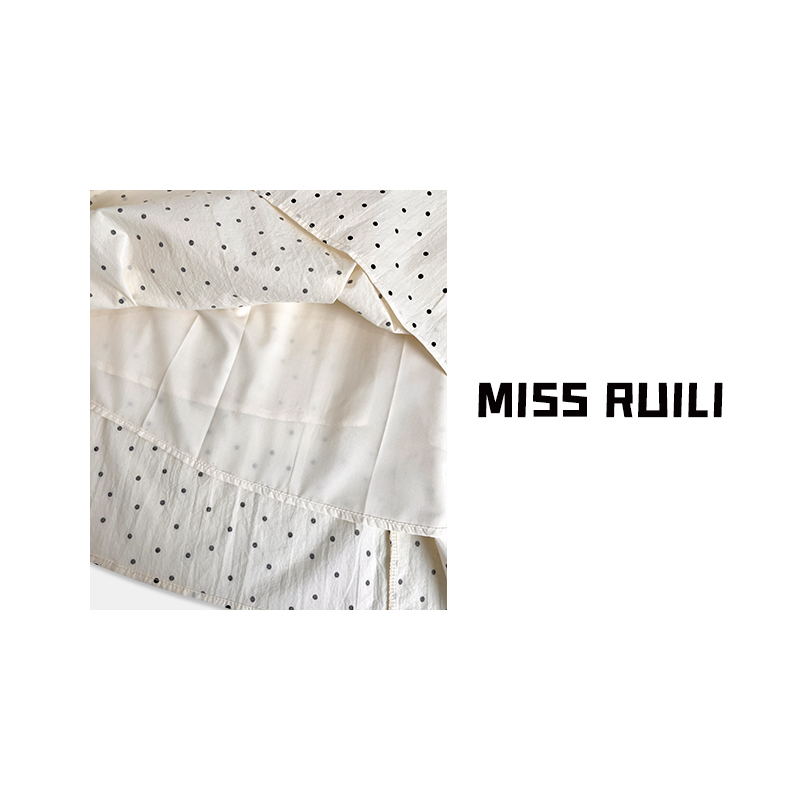 MISS RUILI定制 夏季气质甜美风减龄圆领纯棉波点连衣裙A7043