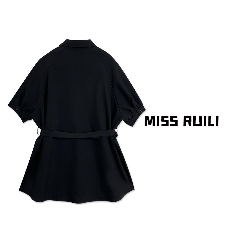 MISS RUILI定制 法式简约气质收腰半袖宽松翻领衬衫上衣A6830 - 图0