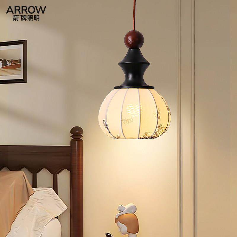 箭牌灯笼创意餐厅吊灯胡桃木纹饭厅餐桌复古吊线灯卧室床头吊灯具,淘宝优惠券,粉丝福利购,淘宝优惠卷