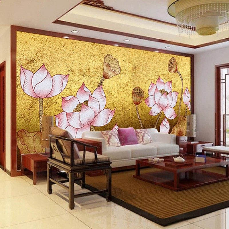 金箔荷花壁纸佛家文化墙贴客厅电视背景壁画金色莲花寺庙佛堂墙纸,淘宝优惠券,粉丝福利购,淘宝优惠卷