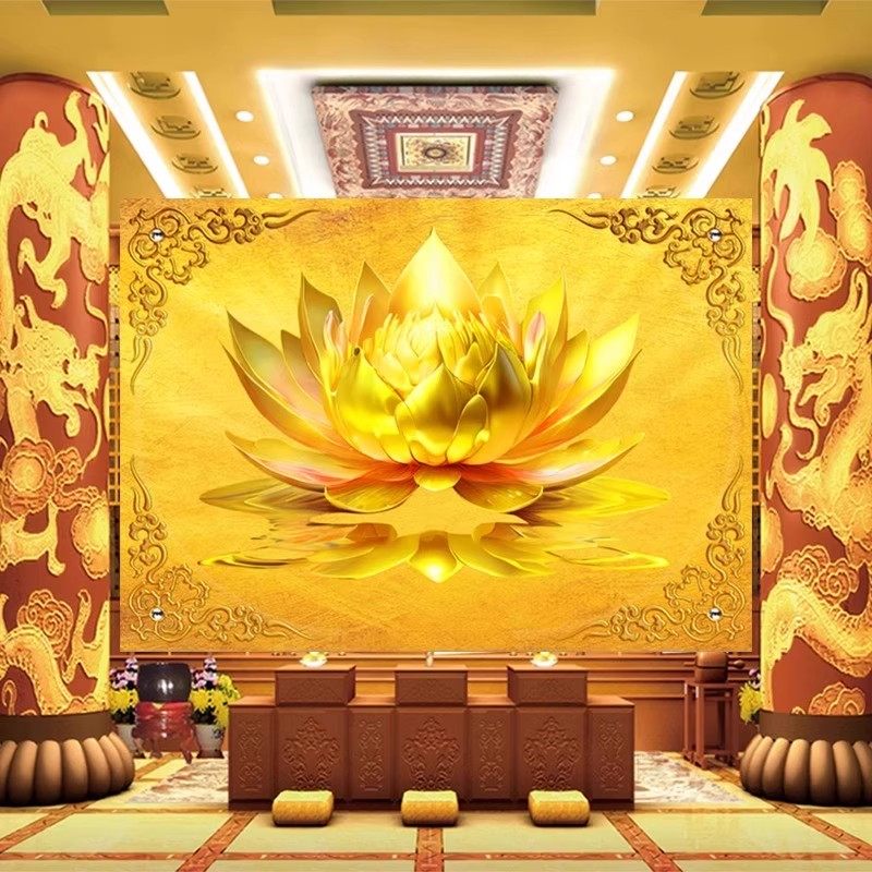 佛堂背景墙画金色祥云壁纸莲花墙纸寺庙祠堂吊顶贴纸吉祥八宝壁画,淘宝优惠券,粉丝福利购,淘宝优惠卷