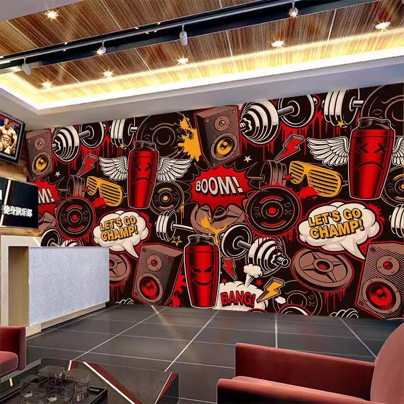 复古涂鸦嘻哈街舞健身房壁纸手绘舞蹈室背景墙壁画酒吧音乐吧墙纸,淘宝优惠券,粉丝福利购,淘宝优惠卷