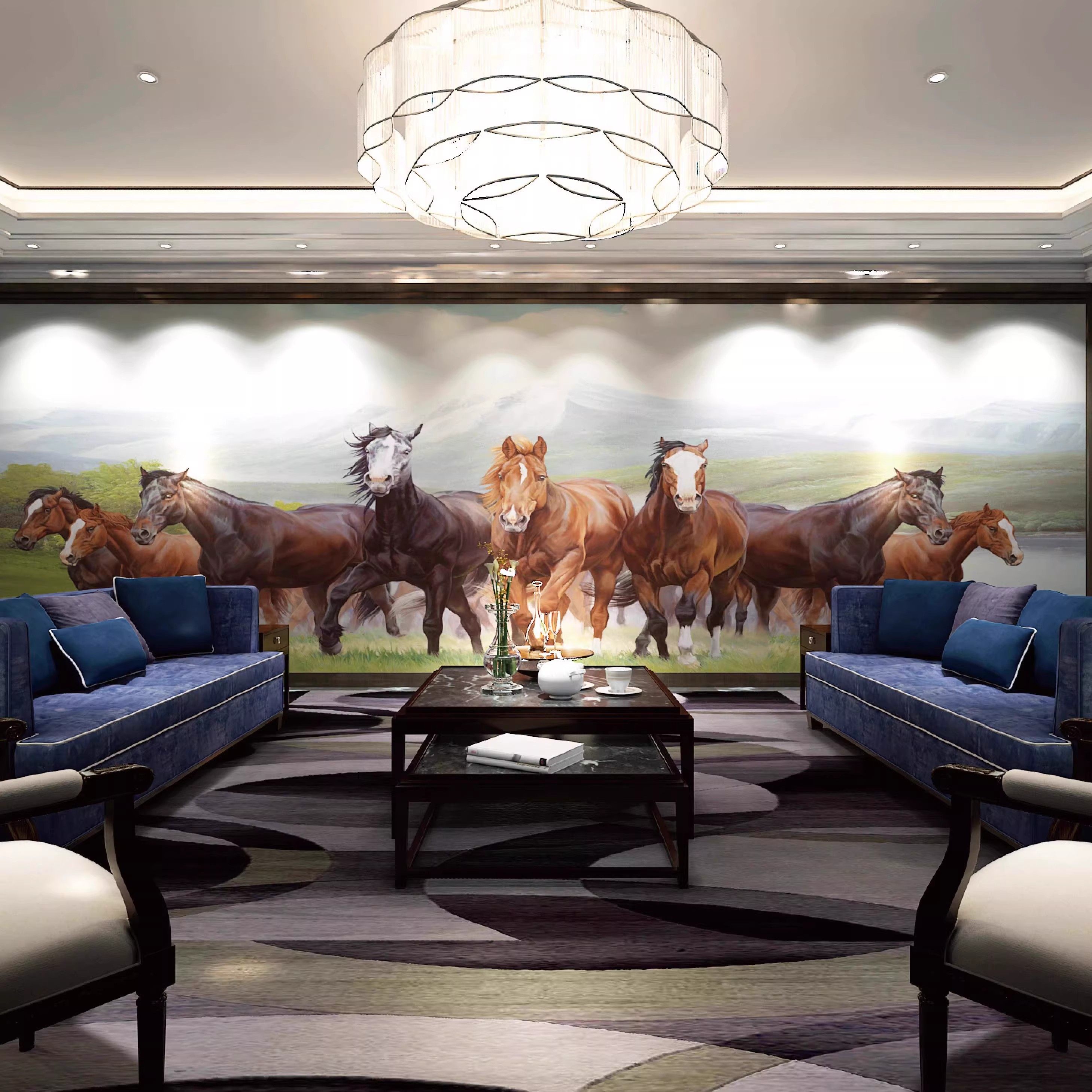 蒙古风格元素图案壁纸蒙古马系列装饰画客厅卧室手绘油画定制墙纸,淘宝优惠券,粉丝福利购,淘宝优惠卷