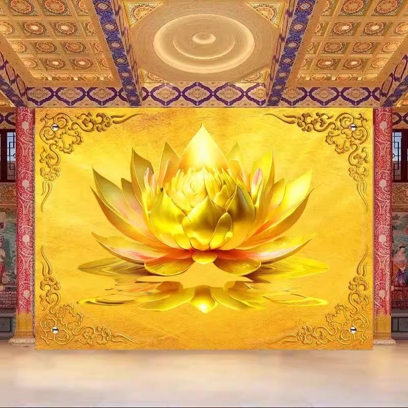 3D立体浮雕佛像定制壁画佛堂背景墙壁布祥云寺庙墙布莲花顶棚壁纸,淘宝优惠券,粉丝福利购,淘宝优惠卷