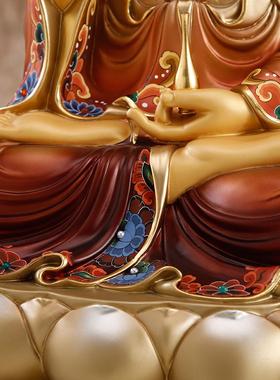 台湾全铜彩绘观音菩萨佛像家用供奉坐莲观音佛像观世音菩萨像摆件