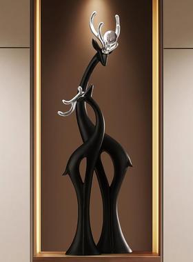 现代简约轻奢风情侣对鹿大玄关摆件客厅电视柜装饰品乔迁新婚礼物