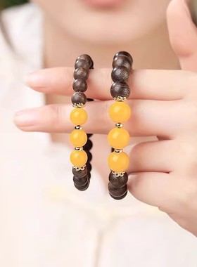 天然奇楠沉香手串男女蜜蜡助眠招财转运珠木质文玩佛珠情侣手链