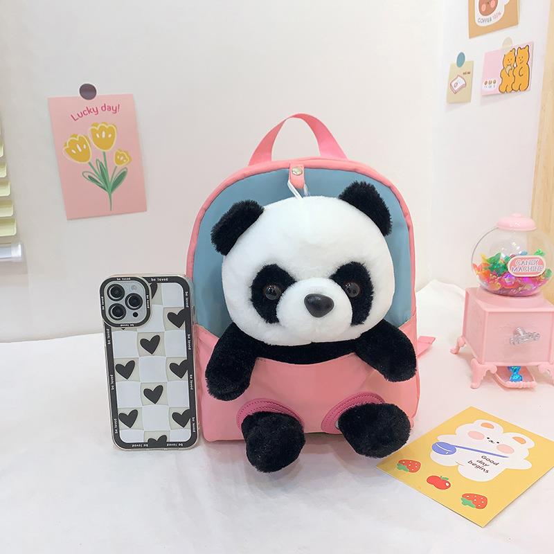 新款儿童双肩包卡通可爱熊猫公仔背包幼儿园书包轻便小童背包学生