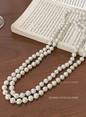 秋冬长款天然珍珠轻奢毛衣链女士