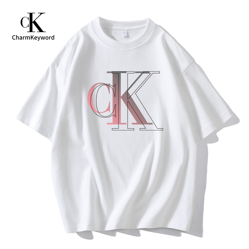 Charm Keyword短袖男t恤2024新款美式夏季体恤白色纯棉宽松打底衫