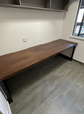 实木电脑桌简约现代铁艺办公桌家用工作台黑胡桃木餐桌书桌会议桌