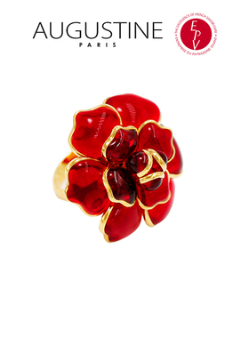 【AZLOOK】Augustine Paris古法琉璃红色山茶花项链耳环戒指套装