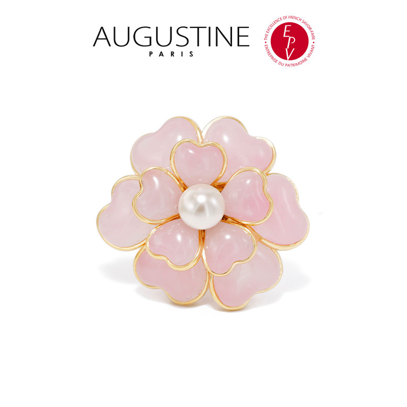 Augustine Paris ancient glazed pink camellia necklace, earrings and ring set