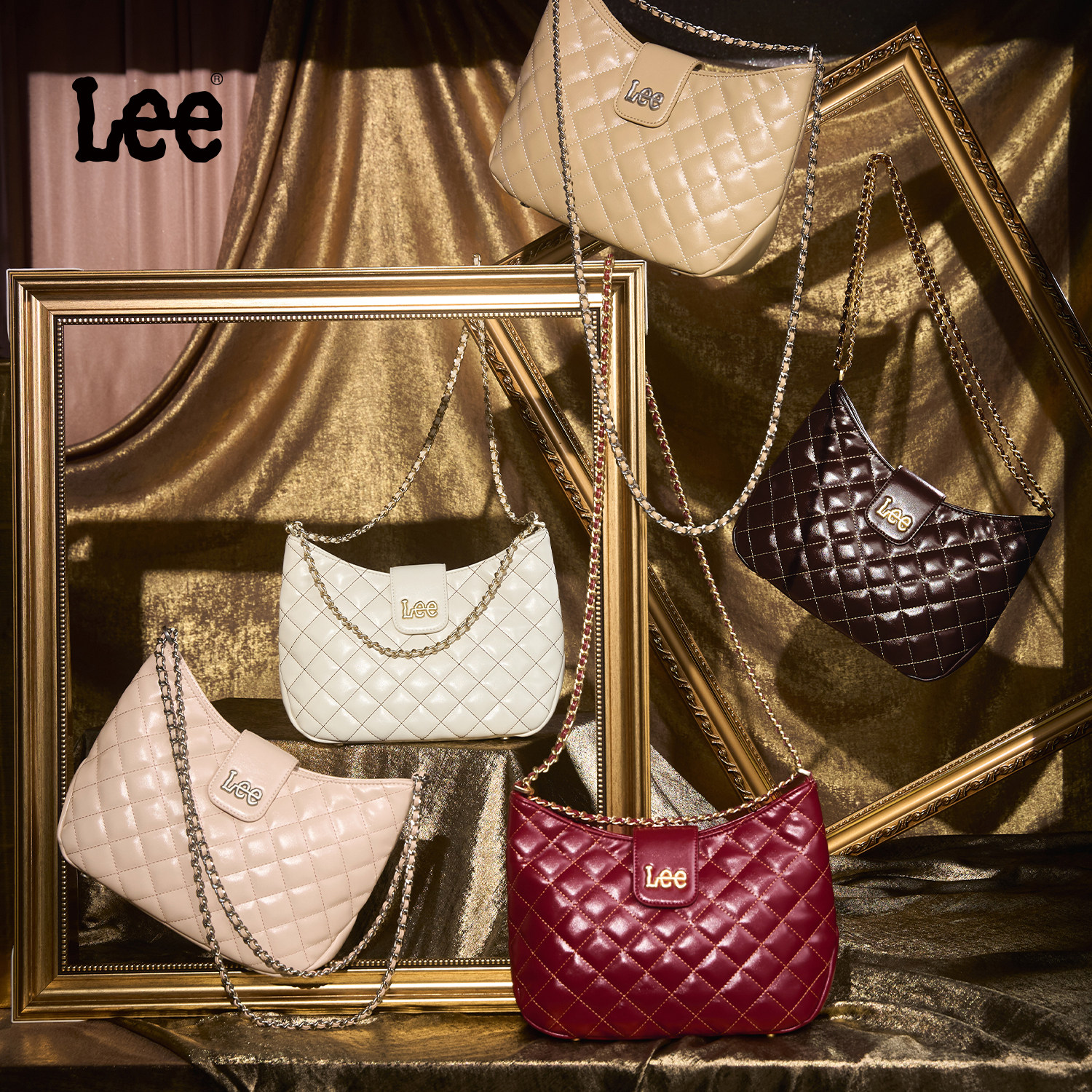 Lee官方新款菱格托特包女小香风亮面单肩斜挎包时尚百搭链条包包,淘宝优惠券,粉丝福利购,淘宝优惠卷