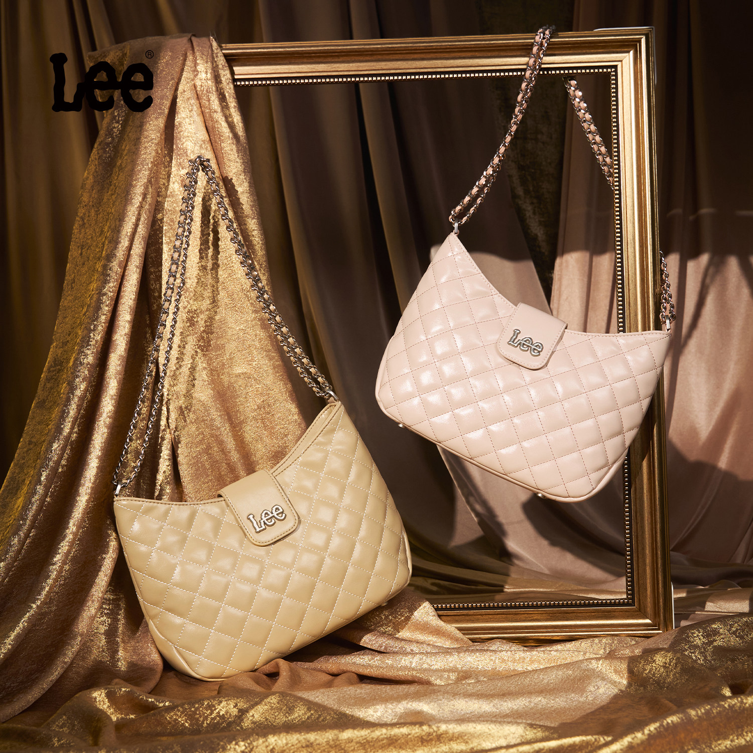 Lee官方新款菱格托特包女小香风亮面单肩斜挎包时尚百搭链条包包,淘宝优惠券,粉丝福利购,淘宝优惠卷