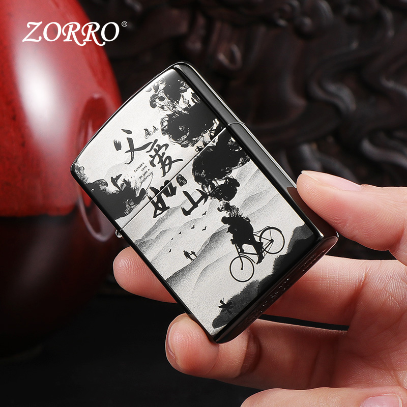 ZORRO/佐罗父爱如山黑冰煤油防风打火机老式复古男士父亲节礼物