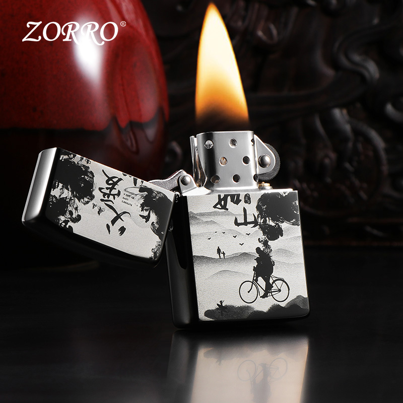 ZORRO/佐罗父爱如山黑冰煤油防风打火机老式复古男士父亲节礼物