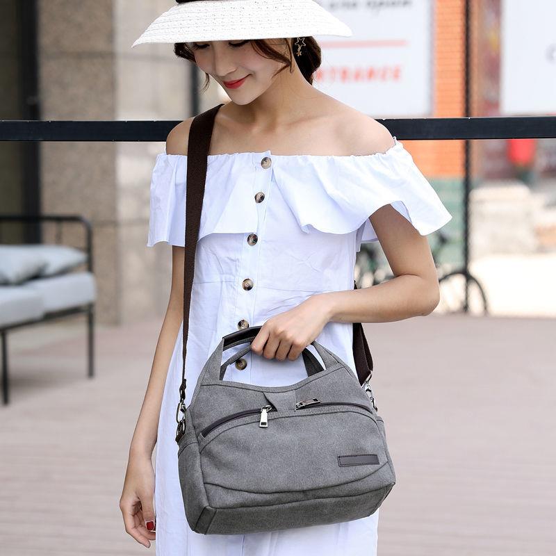 2022新款单肩包女包韩版手提包小包简约时尚大容量斜挎包帆布包袋 - 图3