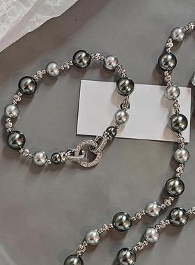 大溪地黑真多麻灰色珍珠手链