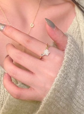 荆棘山茶花开口戒指女甜美少女心个性姐妹玫瑰花朵可调节闺蜜对戒