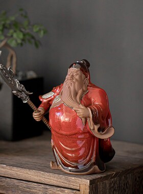 热销创意紫砂关公陶瓷人物摆件关二爷关羽武财神书房茶桌茶宠装饰