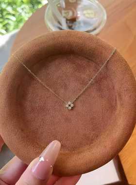 日本品质日系S925纯银迷你小巧锆石小花吊坠精致简约四叶草项链百