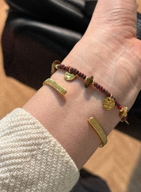 日本品质复古法式小众高级感虎眼石捶打纹理片吊坠捷克串珠手链叠