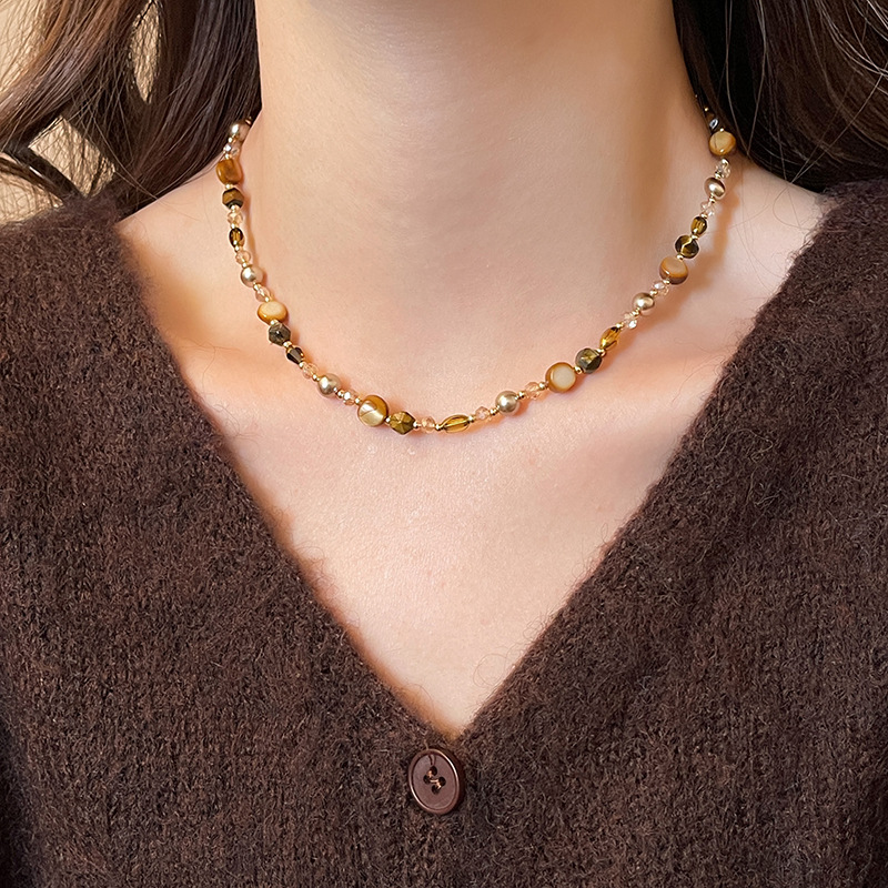 日本品质小众复古串珠虎眼石美拉德项链女款2025新款锁骨链大气高 - 图2