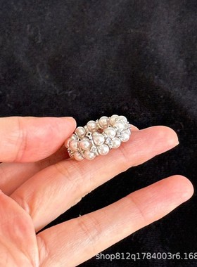 日本品质秋冬季复古双排高品质正圆珍珠锆石隔片戒指简约清冷风弹