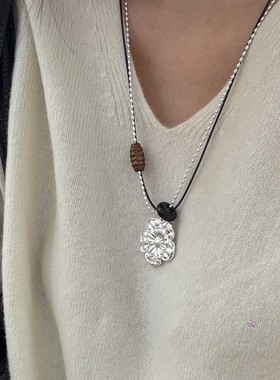 日本品质异彩编绳复古双层花朵天然石项链韩系小众设计感日常长款