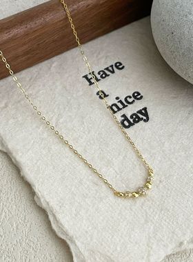 日本品质圆泡泡S925纯银镀18K金项链女单排金豆豆满锆石锁骨链女