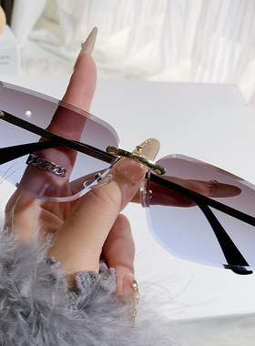 欧洲站新款无框切边曲面墨镜女时尚渐变太阳眼镜防紫外线抖音直播