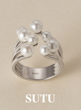 素图烟花戒指施家珍珠女气质指环