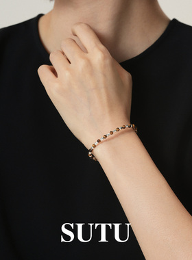 素图女虎眼石925银小众配饰手链