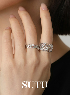 素图蕾丝戒指925小众设计手饰女