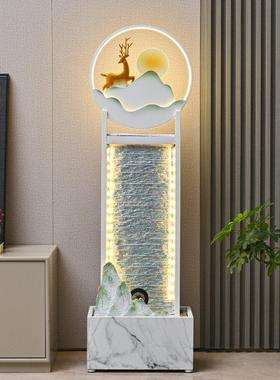 现代水幕墙流水摆件招财假山循环水客厅电视柜入户风水轮开 业乔