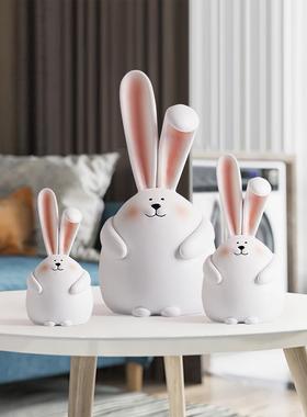 陶瓷兔年吉祥物小兔子玩偶公仔桌面家居装饰品日系治愈系礼物摆件