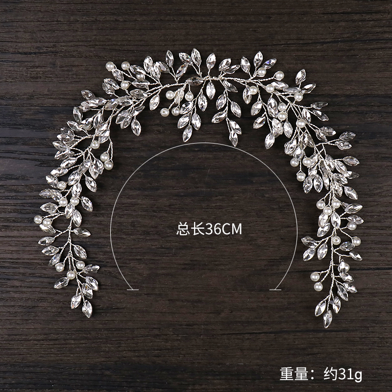 网红AiliBride Pearl Crystal Headband Wedding Hair Vine Tiara - 图3