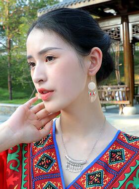复古民族风小众设计感树叶流苏耳环女波西米亚长款耳饰无耳洞耳*