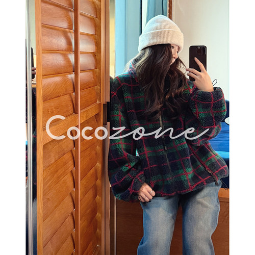 COCO ZONE 刘 一一 “圣诞格”羊毛混纺立领格纹外套 CD1A1680 - 图0