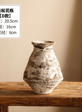 侘寂风复古手工陶瓷粗陶花瓶创意插花器民宿博古架装饰摆饰